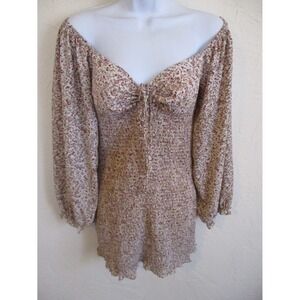 Blush J Brown/White Floral Print Front Tie Ruched Mini Dress